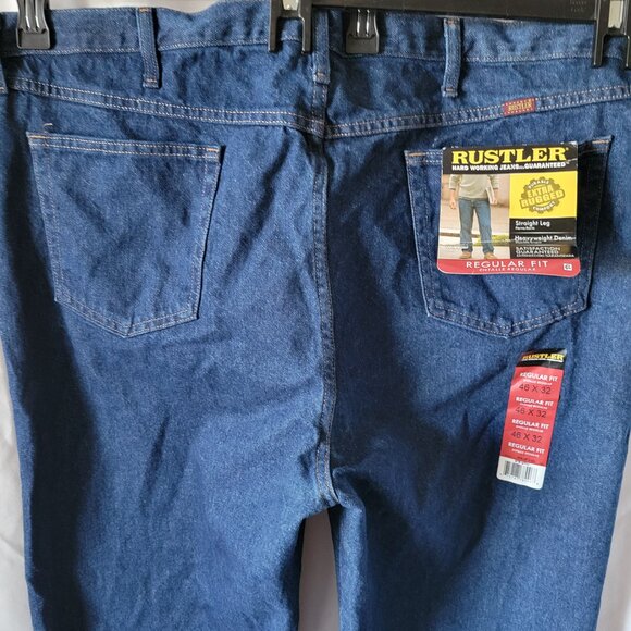 NEW Men's Jeans Wrangler Rustler Straight Leg Regular Fit 46 x 32 dark heavy NWT - Picture 9 of 11